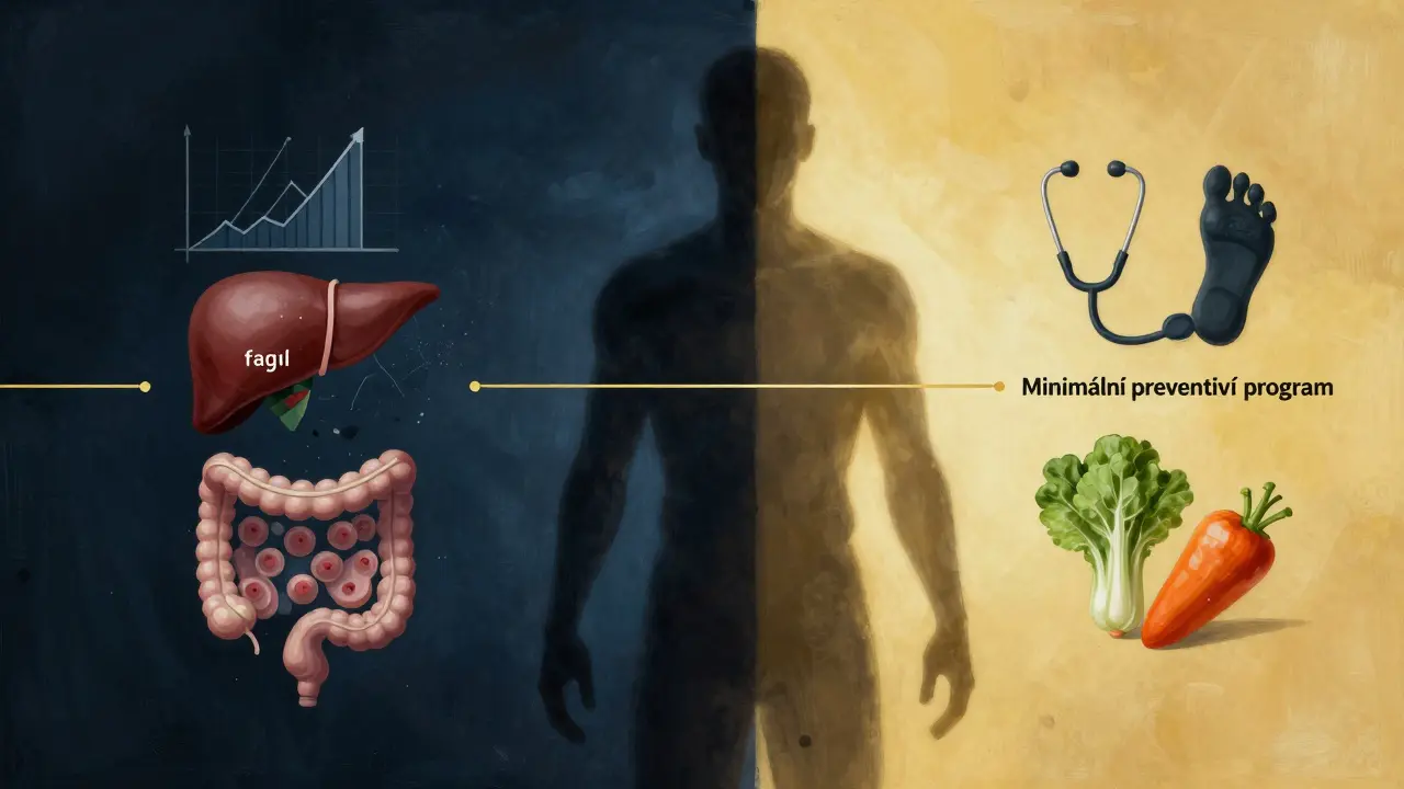 Koncepční obrázek těla s částí zdravé a částí ohrožené chorobami.