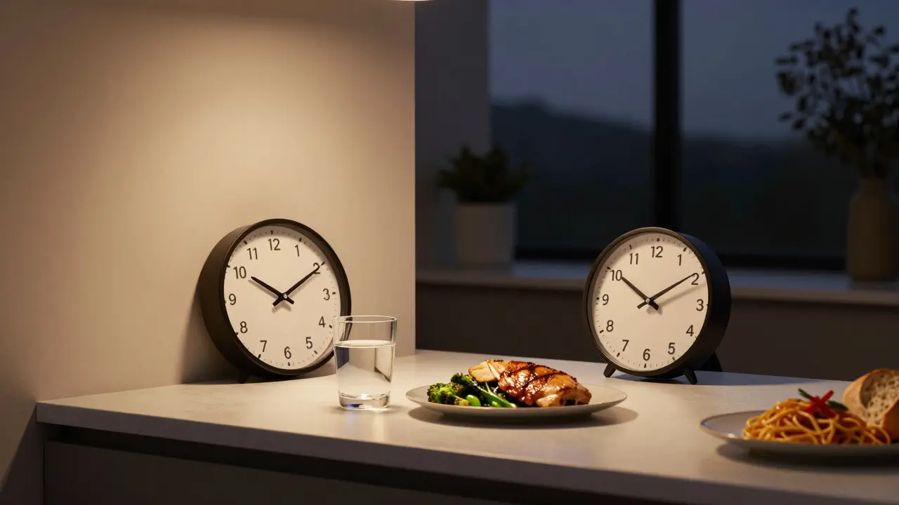 Lehká večeře s bílkovinami a zeleninou na stole večer, s vyloučením těžkých sacharidů.