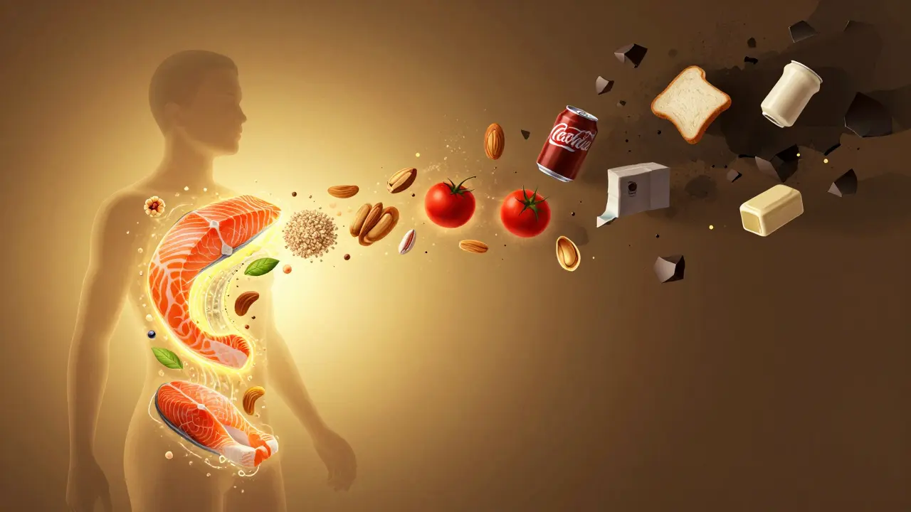 Tělo přijímá zdravé potraviny jako světelnou energii, zatímco zpracované potraviny se rozpadají jako stíny.