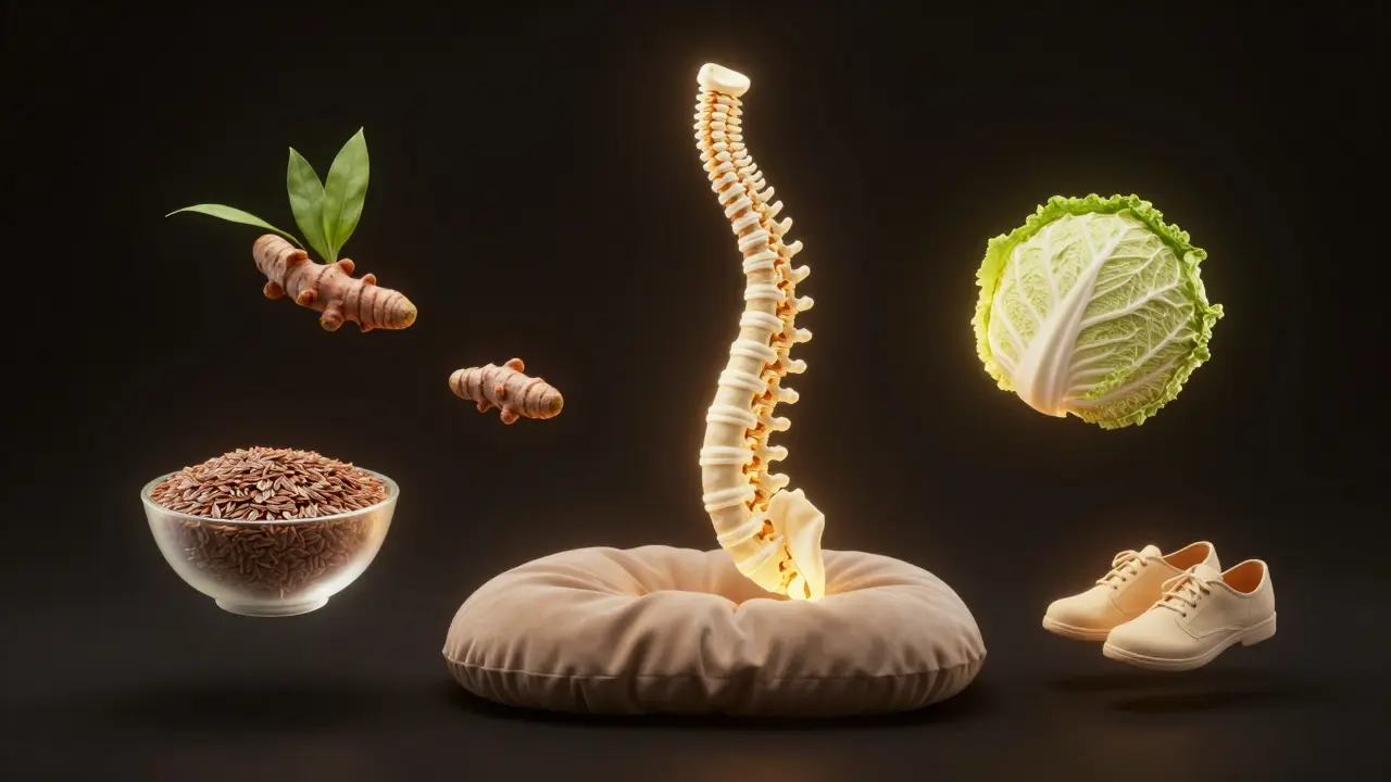 Páteř je podporována přirozenými prvky jako kurkuma, lněná semínka a kvasné zelí.
